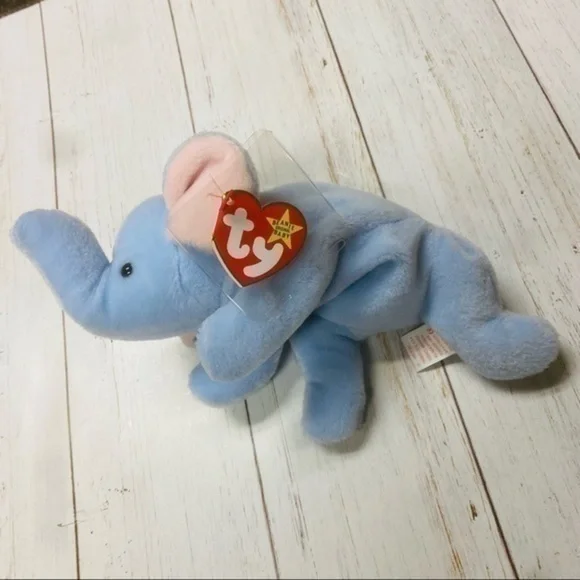 1995 TY PVC BEANIE BABY LIGHT BLUE PEANUT ELEPHANT - Picture 6 of 9